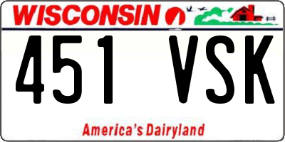 WI license plate 451VSK