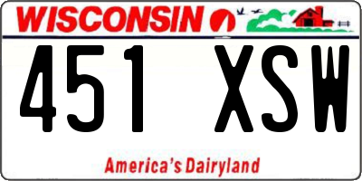 WI license plate 451XSW