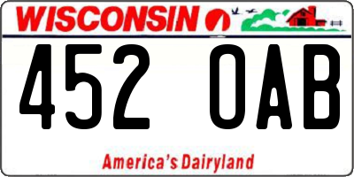 WI license plate 452OAB