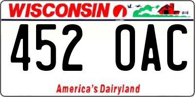 WI license plate 452OAC