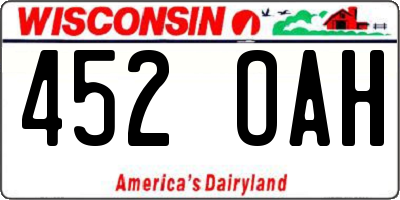 WI license plate 452OAH