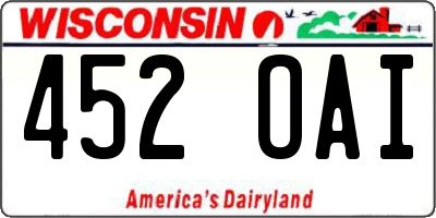 WI license plate 452OAI