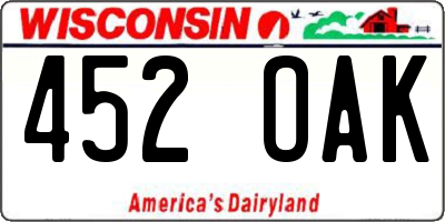 WI license plate 452OAK