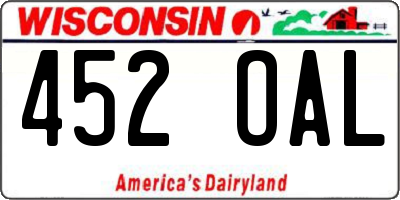 WI license plate 452OAL