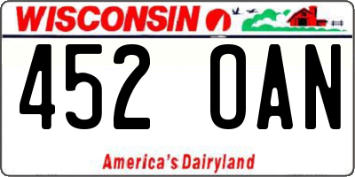 WI license plate 452OAN