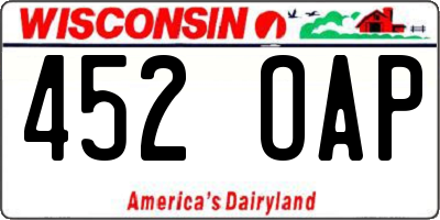 WI license plate 452OAP