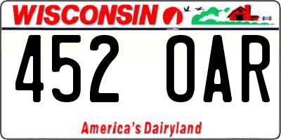WI license plate 452OAR