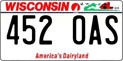 WI license plate 452OAS