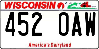 WI license plate 452OAW