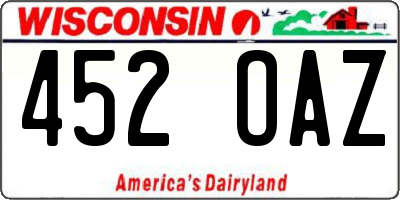 WI license plate 452OAZ