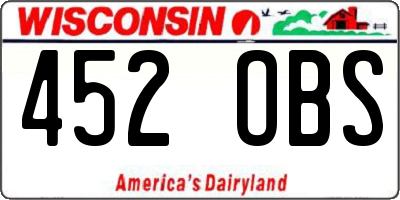 WI license plate 452OBS