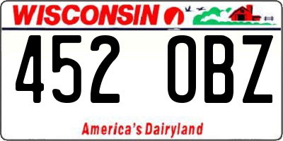 WI license plate 452OBZ