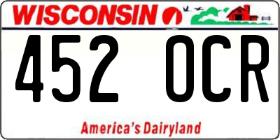 WI license plate 452OCR