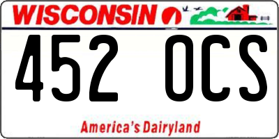WI license plate 452OCS