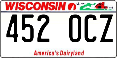 WI license plate 452OCZ