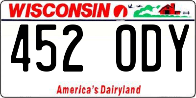 WI license plate 452ODY