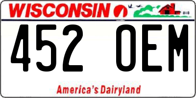 WI license plate 452OEM