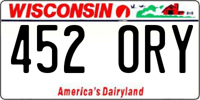 WI license plate 452ORY