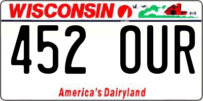 WI license plate 452OUR