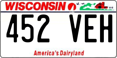 WI license plate 452VEH