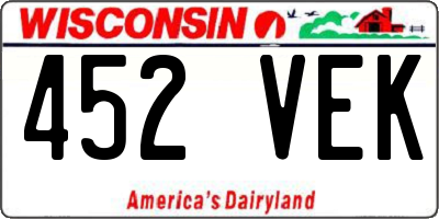 WI license plate 452VEK