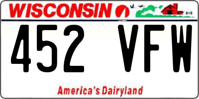 WI license plate 452VFW