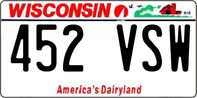 WI license plate 452VSW