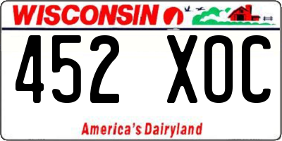 WI license plate 452XOC