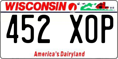 WI license plate 452XOP