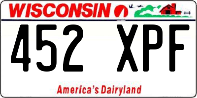 WI license plate 452XPF