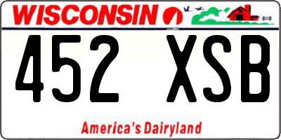 WI license plate 452XSB