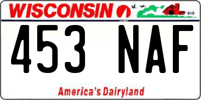 WI license plate 453NAF