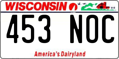 WI license plate 453NOC