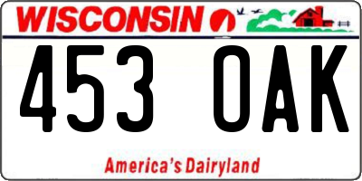 WI license plate 453OAK