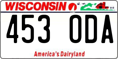 WI license plate 453ODA