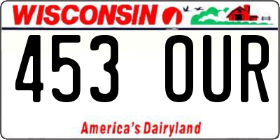 WI license plate 453OUR