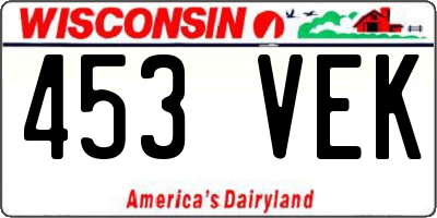 WI license plate 453VEK