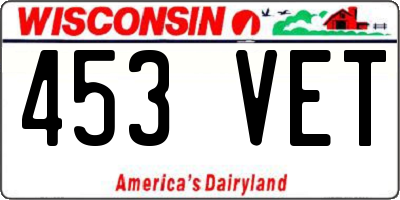 WI license plate 453VET