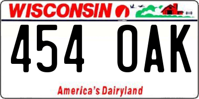 WI license plate 454OAK