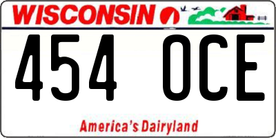 WI license plate 454OCE
