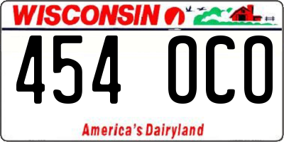 WI license plate 454OCO