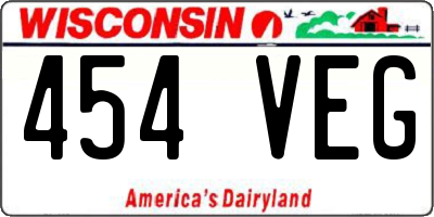 WI license plate 454VEG
