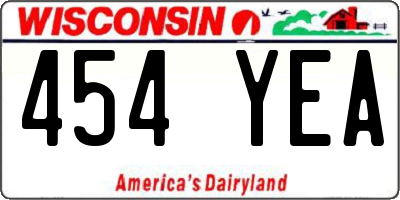 WI license plate 454YEA