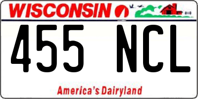 WI license plate 455NCL