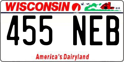 WI license plate 455NEB