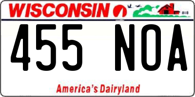 WI license plate 455NOA