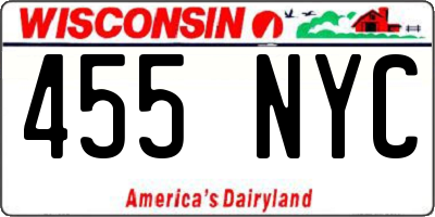 WI license plate 455NYC