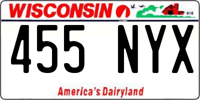 WI license plate 455NYX