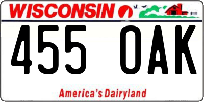 WI license plate 455OAK