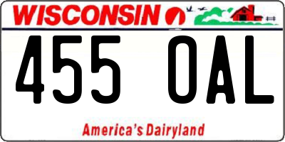 WI license plate 455OAL